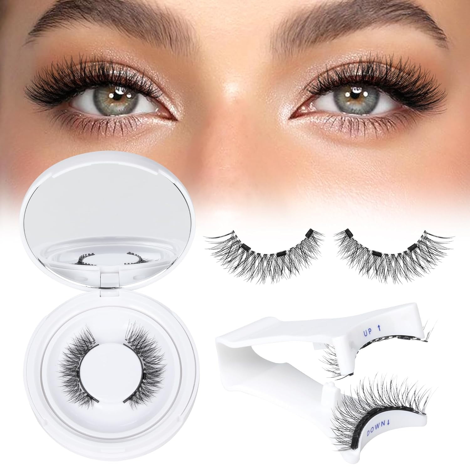 Eyelashes with Applicator, Reusable Natural Manga Lashes Kit, No Glue Needed Eyelashes with , Easy to Wear and Remove for All-Day Comfort