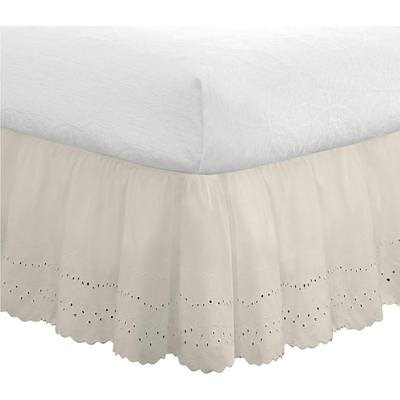 Eyelet Bed Skirt Dust Ruffle Embroidered Details, Classic 14 Drop Length Gathered Styling, Full, Ivory (Model: FRE30014IVOR02)