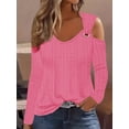 thumbnail image 1 of Eyelet Cold Shoulder T-Shirt, Casual Long Sleeve Top For Spring & Fall, Women's Clothing, 1 of 3