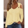 thumbnail image 1 of Eyelet Cold Shoulder T-Shirt, Casual Long Sleeve Top For Spring & Fall, Women's Clothing, 1 of 3
