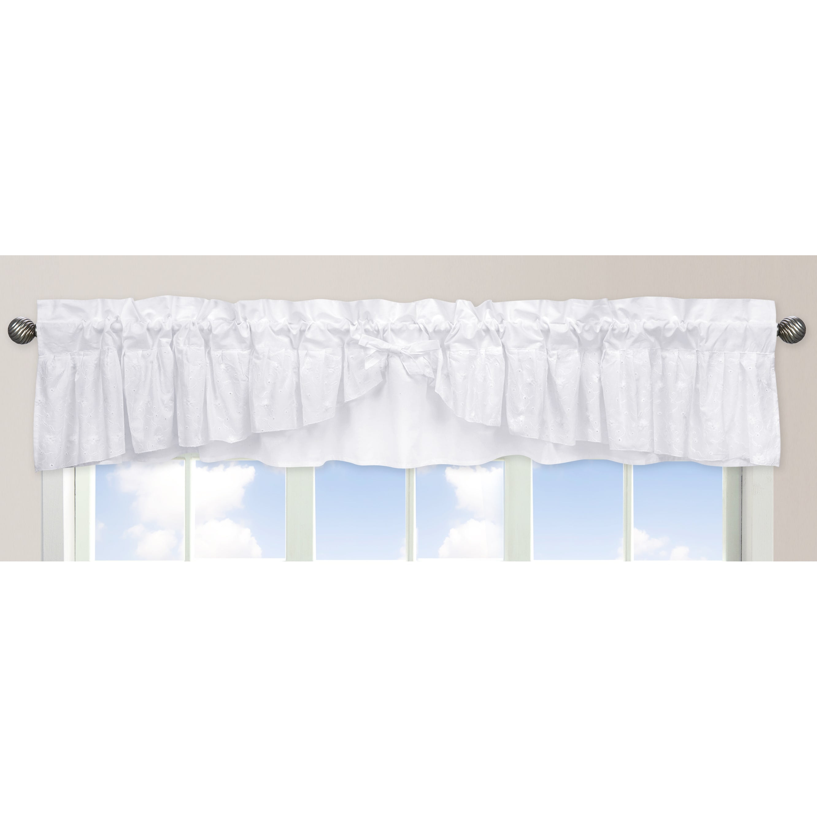 White Floral Eyelet Ruffled Rod Pocket Window Valance