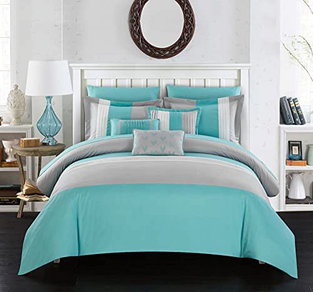 Eyelet Comforter Set, Twin, Turquoise