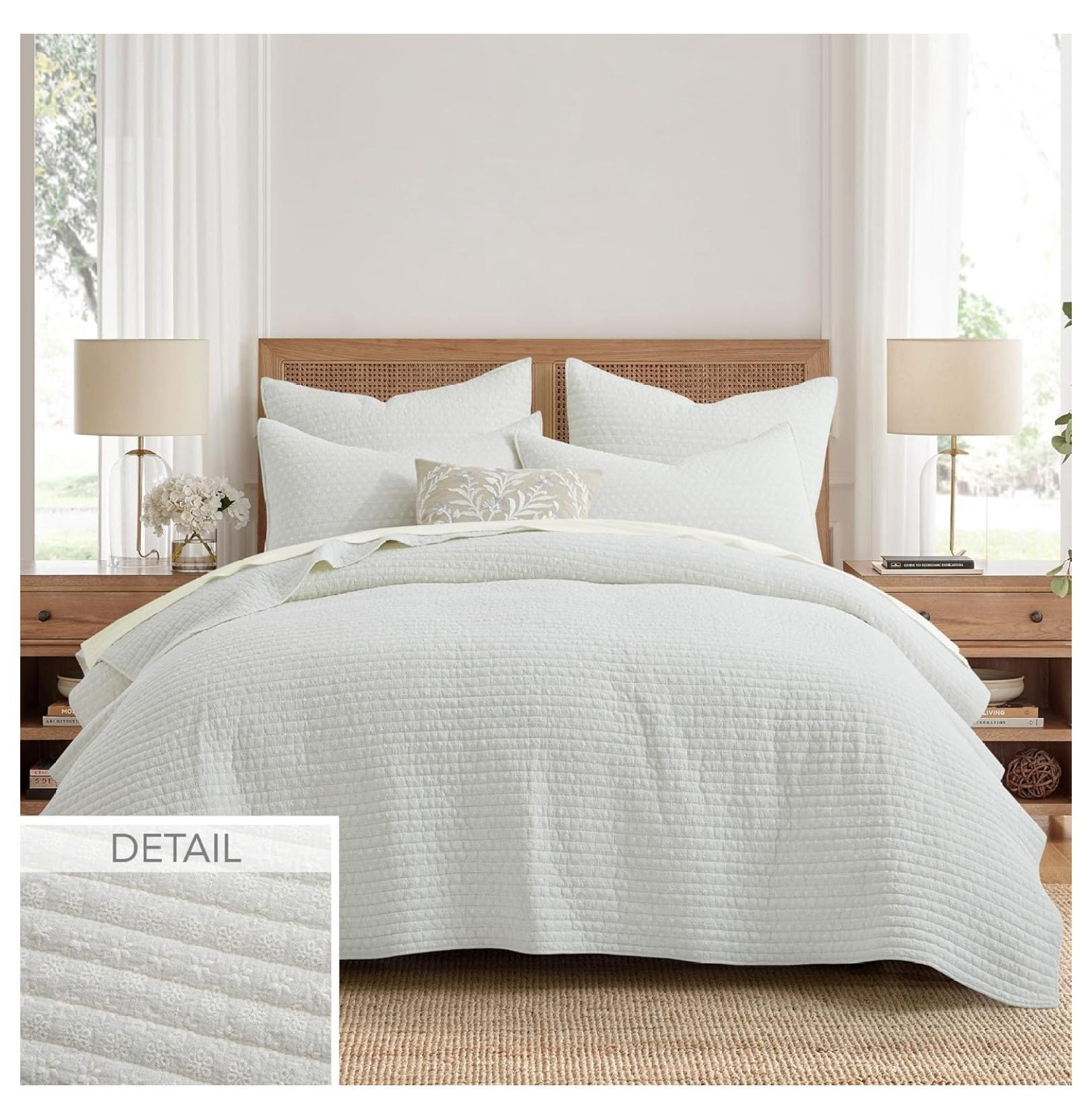  Eyelet Cream Quilt Set Full/Queen Quilt and Two Standard Shams