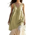 thumbnail image 1 of Eyelet Dress For Women, Tank Casual Loose Sleeveless Cotton Linen Solid Color V Neck Beach Dresses Floral Women Cocktail Wedding Guest Dresses Sexy Spring Engagement Dresses (XXL, Khaki) ZMTing, 1 of 5