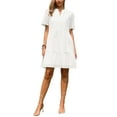 thumbnail image 1 of Eyelet Dress for Women 2026 Summer Short Sleeve V Neck Hollow Out Ruffle Vacation Mini Dresses M White, 1 of 4