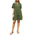 thumbnail image 1 of Eyelet Dress for Women 2026 Summer Short Sleeve V Neck Hollow Out Ruffle Vacation Mini Dresses S Army Green, 1 of 6