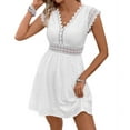 thumbnail image 1 of Eyelet Dresses for Women 2025 Cute Summer Lace V Neck Cap Sleeve Flowy Dress White L, 1 of 6