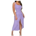 thumbnail image 1 of Eyelet Dresses for Women 2025 One Shoulder Twist Front Split Midi Dress Fashion Summer Bodycon Sexy Dress (XL, Purple), 1 of 5