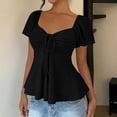 thumbnail image 1 of Eyelet Embroidery Blouse for Women Short Puff Sleeve Sweetheart Neck Tie Front Cinched Waist Peplum Style Slim Fit Elegant Summer Party Top, 1 of 9
