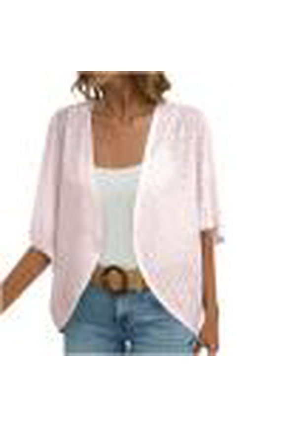 Eyelet Embroidery Cardigans for Women Lightweight Summer Shrugs Open Front Half Sleeve Casual Beach Cover Ups