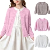 Eyelet Knit Button Cardigan for Girls Front Open Long Sleeve Crewneck ...