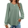 thumbnail image 1 of Eyelet Lace Sweatshirts for Women Long Puff Sleeve Crew Neck Tunic Tops Fall Fashion Trendy Solid Color Loose Casual Blouses, 1 of 7