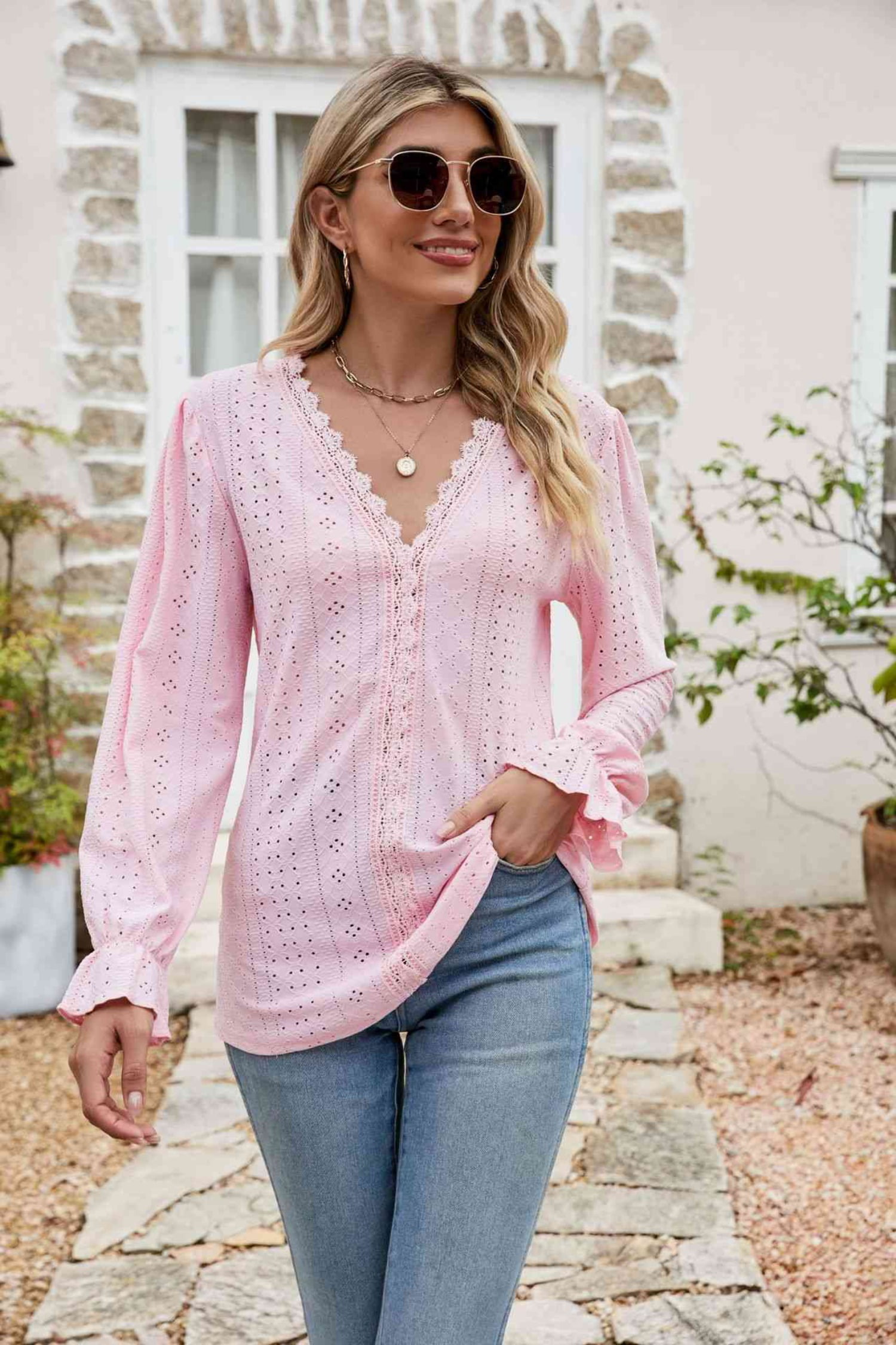 Ruffled Eyelet Lace Blouse