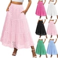 thumbnail image 1 of QIUOMBBP Eyelet Maxi Skirt for Women Elastic Waist A Line Flowy Tiered Long Skirts with Pockets Summer Breathable Wear Hot Pink L, 1 of 9