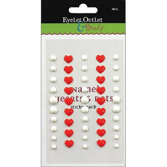 Eyelet Outlet Adhesive-Back Enamel Hearts 48/Pkg-Red/White