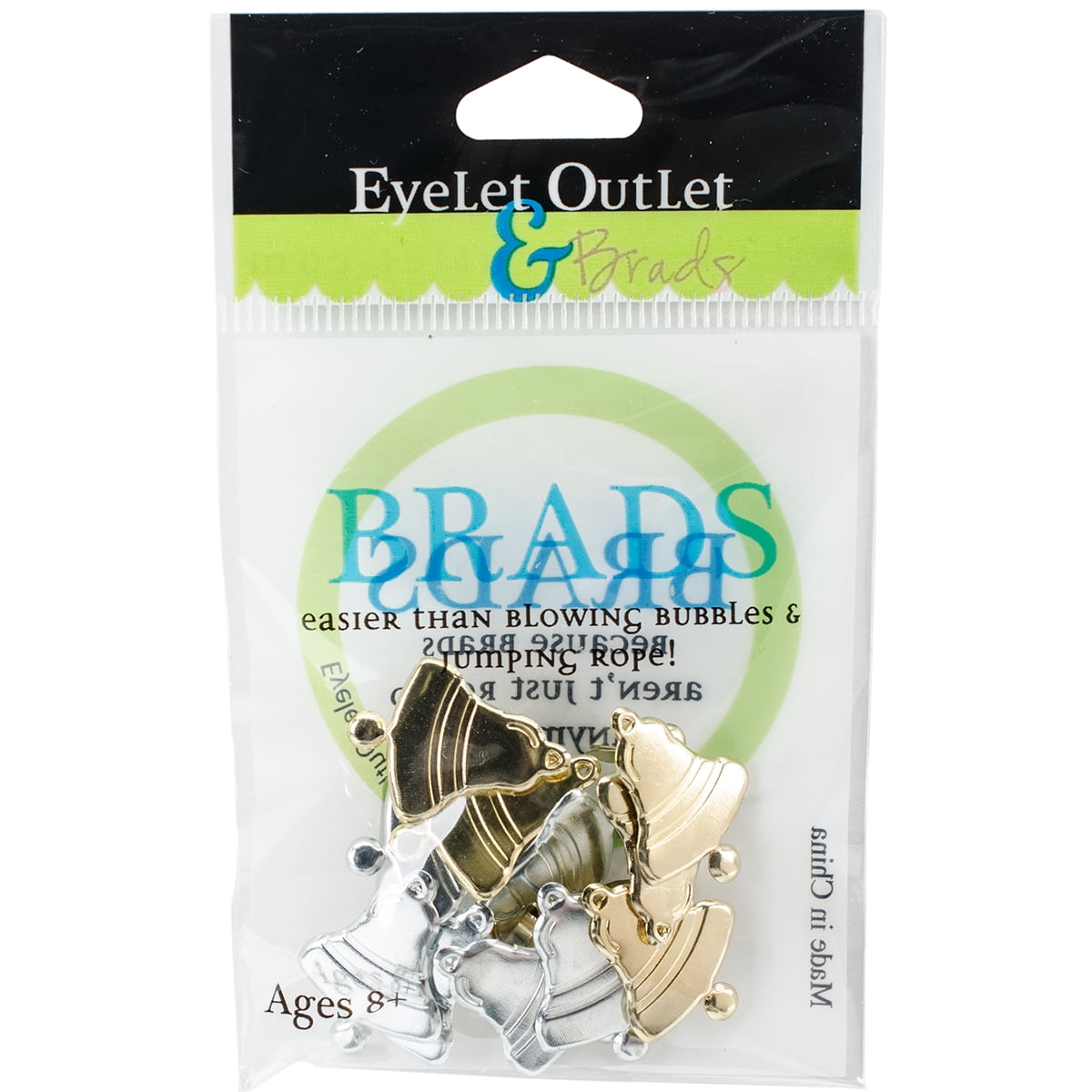 Eyelet Outlet Shape Brads 12/PkgBells, Pk 3, Eyelet Outlet