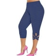 thumbnail image 1 of Eyelet Plus Size Capri Leggings for Curvy Women Cut Out High Waist Stretch Slimming Summer Casual Jeggings S-5X (Small, Blue), 1 of 7