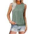 thumbnail image 1 of Eyelet Tops For Women Round Neck Sleeveless Tee Solid Causal Camisole Classic Dressy Vest Slim Fitted Cami Office Work Blouses Summer, 1 of 7