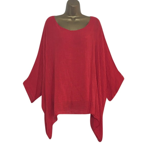 Eyelet Tops For Women, Ladies Casual Plus Size Loose Cotton Linen Solid Color Tops Shirt Blouse Hot Pink Tops Women Workout Tank Woman Date Night Tops Blouses Casual Blouses (XXL, Red) Unbranded