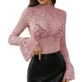 thumbnail image 1 of Eyelet Tops For Women, Solid Color Lace Slim Fit Outerwear Sheer Floral Sleeve Top Casual Long Women'S Thermal Tops Boho Business Casual Outfits Going Tops Tank Casual Outfits (XL, Pink) Unbranded, 1 of 5