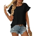 thumbnail image 1 of Eyelet Tops for Women Summer 2025 Scoop Neck Cute Ruffled Short Sleeve T-Shirts Elegant Sweet Lady Tunic Blouses Shermie, 1 of 6