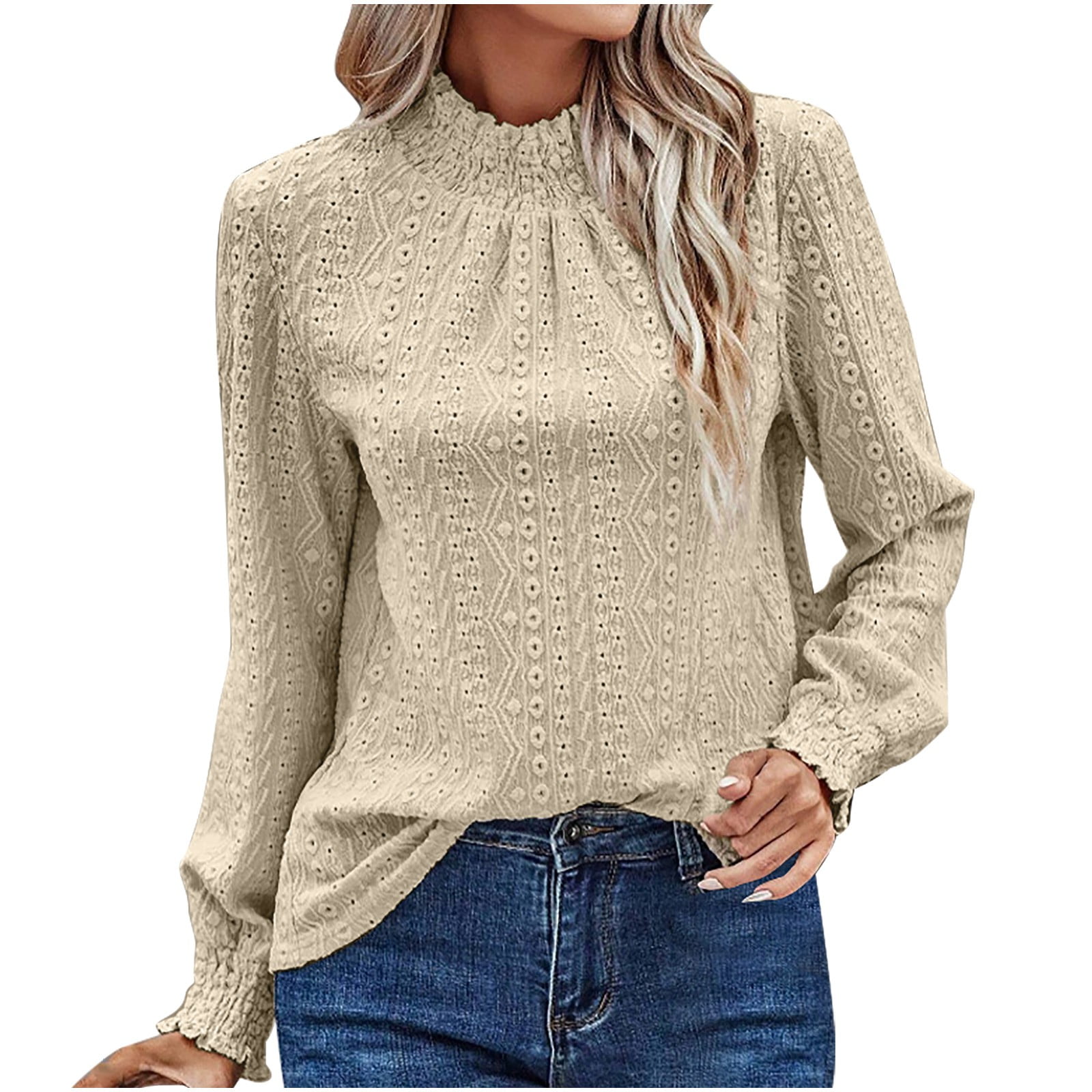 Women's Waffle Top Hoodie - Long Sleeve Soft Pullover Sweatshirt, Casual Fall Fashion Blouse