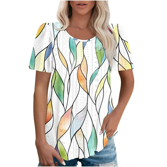 Eyelet Tops for Womens Dressy Casual Puff Short Sleeve Tshirts Fashion Round Neck Floral Tunic Tees