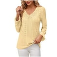 thumbnail image 1 of Eyelet Lace Trim Blouses for Womens V Neck Long Sleeve Tops Pullover Sweater Blouses Hollow Out Trends Lightweight Tops Beach Holiday Clothes, 1 of 7