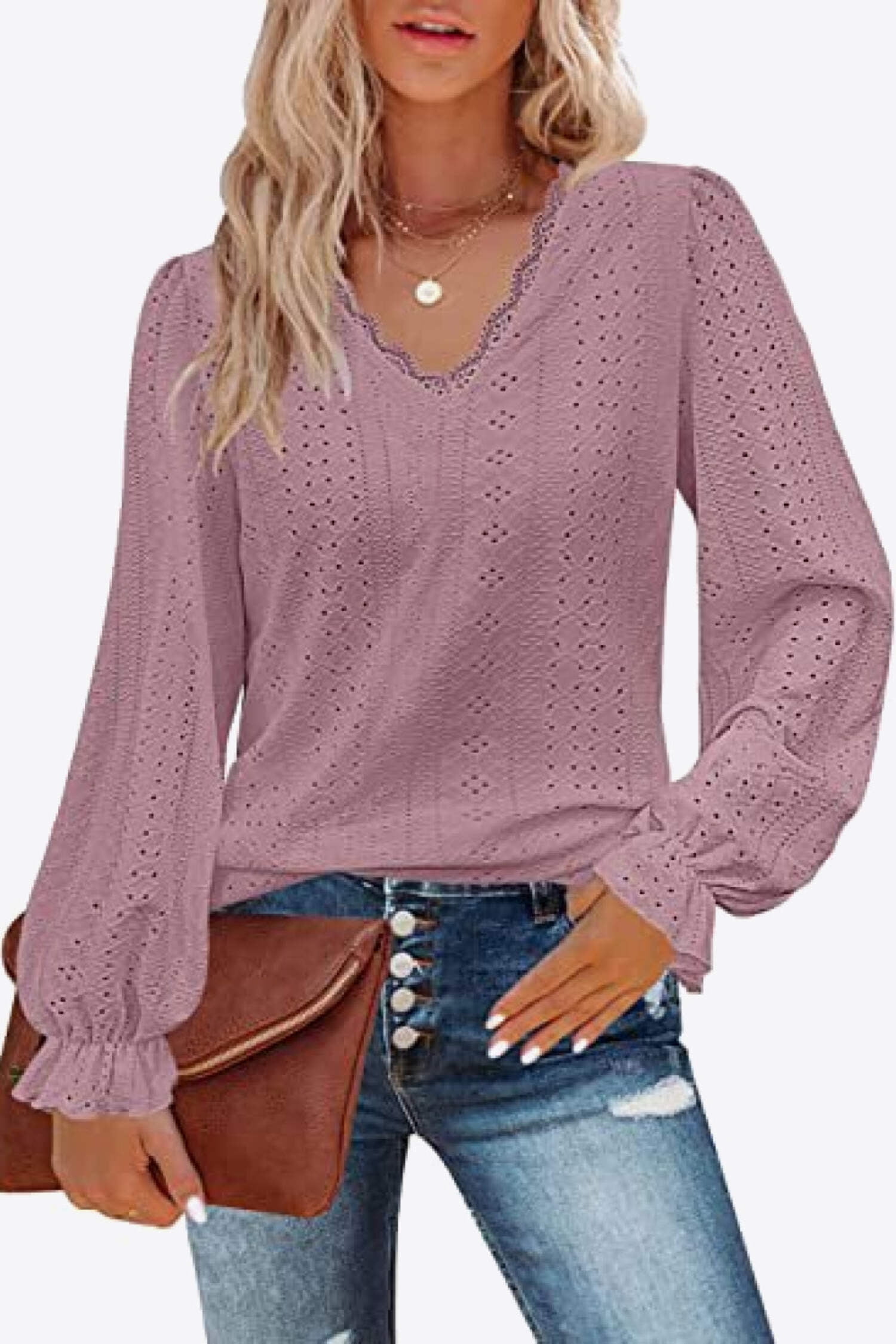 V-Neck Flounce Sleeve Blouse main image 1