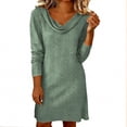 thumbnail image 1 of Eyelets Dresses for Women - Cowl Neck Loose Crewneck Long Sleeve Casual Summer Hollowed Out Keyhole Tunic Mini Dress, 1 of 7