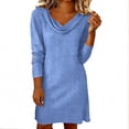 thumbnail image 1 of Eyelets Dresses for Women - Cowl Neck Loose Crewneck Long Sleeve Casual Summer Hollowed Out Keyhole Tunic Mini Dress, 1 of 7