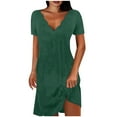 thumbnail image 1 of Eyelets Dresses for Women Summer Scallop V Neck Short Sleeve A Line Casual Knee Lenght Dress, 1 of 5