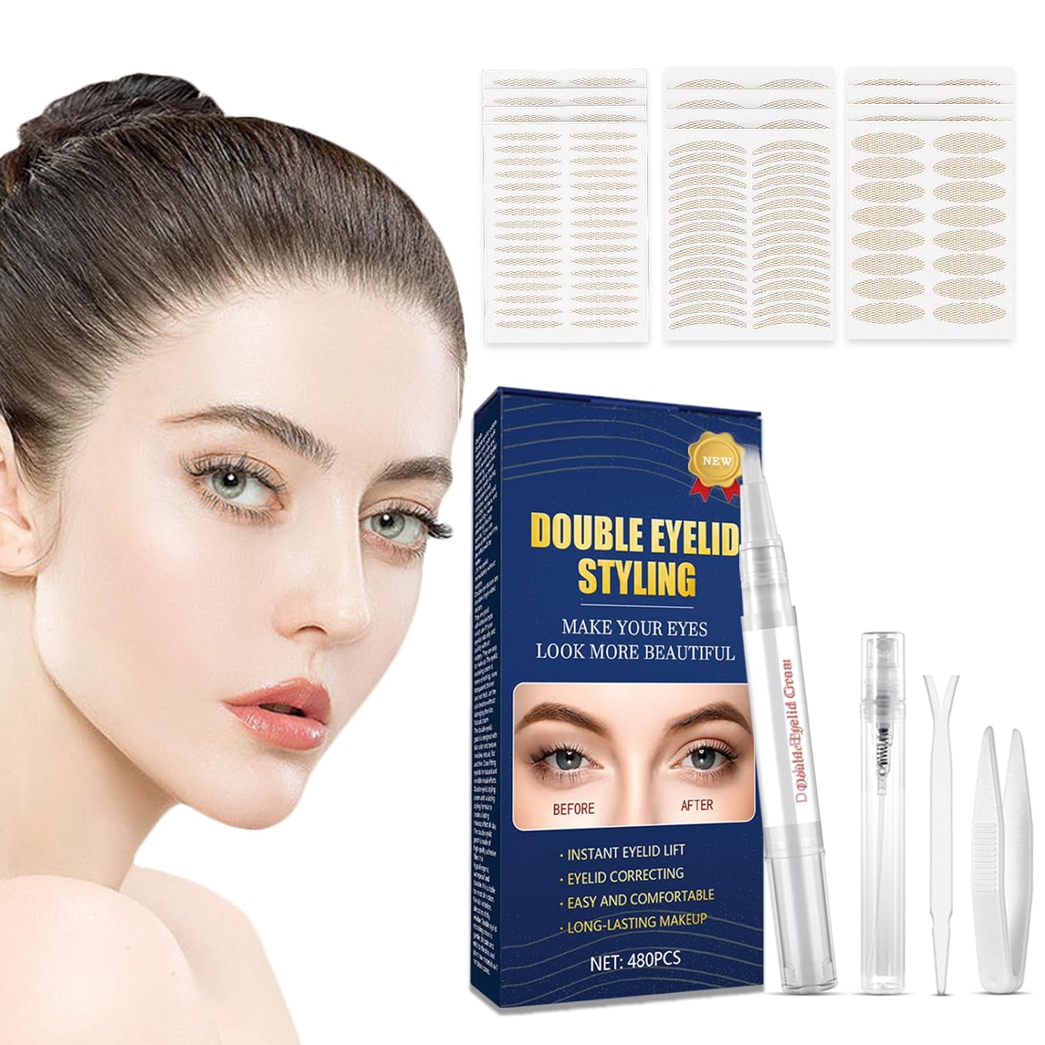 Eyelid Tape for Hooded Eyes Invisible, 480pcs Eyelid Lifter Strips
