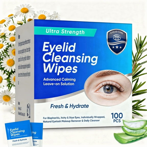 Eyelid Wipes, Eyelid Cleansing Wipes for Dry Eyes, Individually Wrapped Travel Eye Wipes, Daily Gentle Eye Care for Sensitive Skin, 100 Pcs