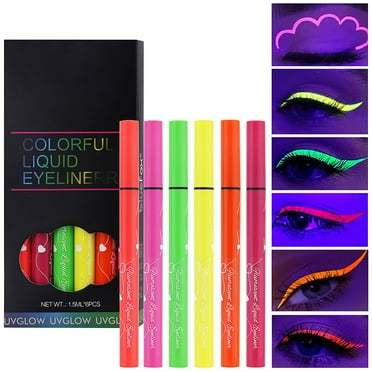 Eyeliner 6 Colors Glow in the Dark Makeup Glitter Eye Liner Blacklight Liquid Eyeliner Set for Festival Face Painting for Women Rave Accessories for Party 1.5ml