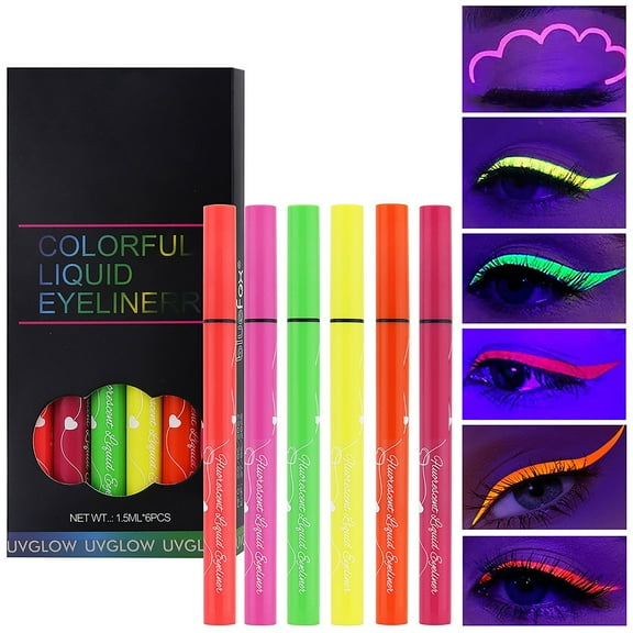Eyeliner 6 Colors Glow in the Dark Makeup Glitter Eye Liner Blacklight Liquid Eyeliner Set for Festival Face Painting for Women Rave Accessories for Party 1.5ml