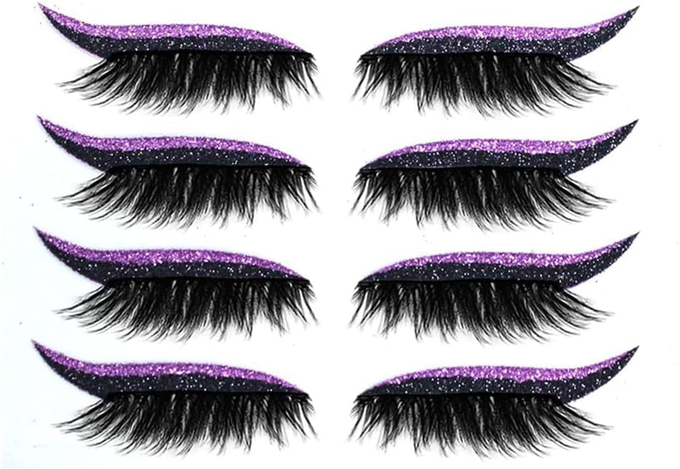 Eyeliner Stickers,Glitter Eyeliner Stickers 8 Pairs Eyelash Stickers Reusable Eyelid and Eyelash Stickers Makeup Stickers Waterproof