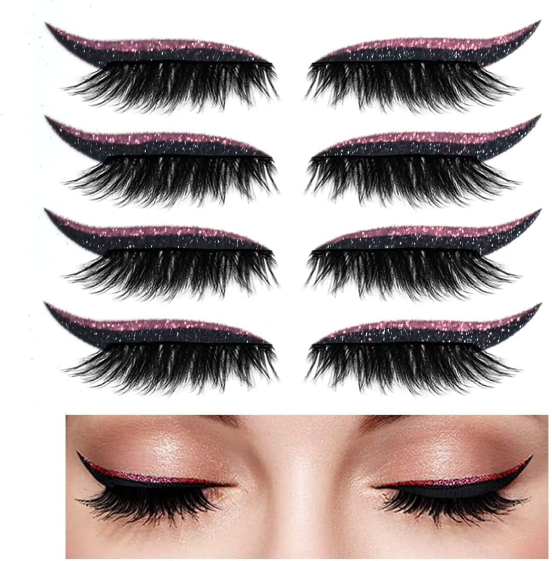 Eyeliner Stickers,Glitter Eyeliner Stickers 8 Pairs Eyelash Stickers Reusable Eyelid and Eyelash Stickers Makeup Stickers Waterproof