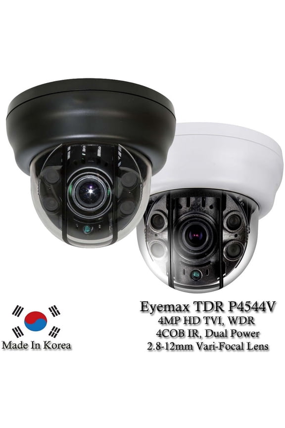 Superdome Series Indoor IR Dome 4MP HD-TVI Camera TDR-P4544V, 2.8-12mm Dual Power ( Made In Korea ) Black Case