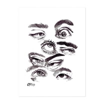 Eyes - Drawing Line Art Black and White Sketch Illustration Abstract Modern Art Portrait Unframed Wall Art Print 5 x 7 inches