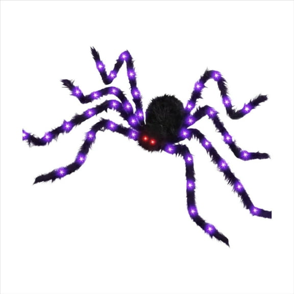 Eyes Glowing Big Spider-Halloween Decorations-Halloween Decorations 4.9 Ft Giant 38Led Light Up Black Hairy Scary