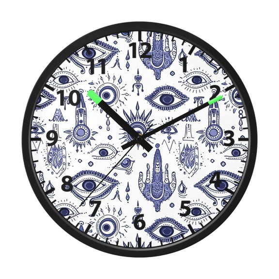 Eyes Pattern Wall Clock 12 Inch Voice Activated Night Light Silent Non Ticking