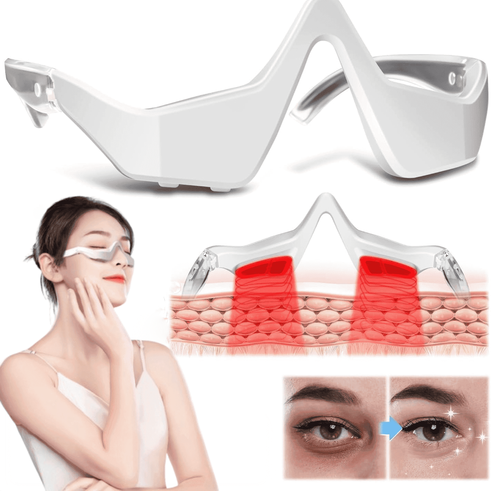 Under Eyes Red Light Therapy Massager Glasses,Microcurrent Eye face led red light Beauty Device under Eye Massager Eyes Bag Remover for Reduce Dark Circles Puffiness Wrinkles Relax Eye Strain