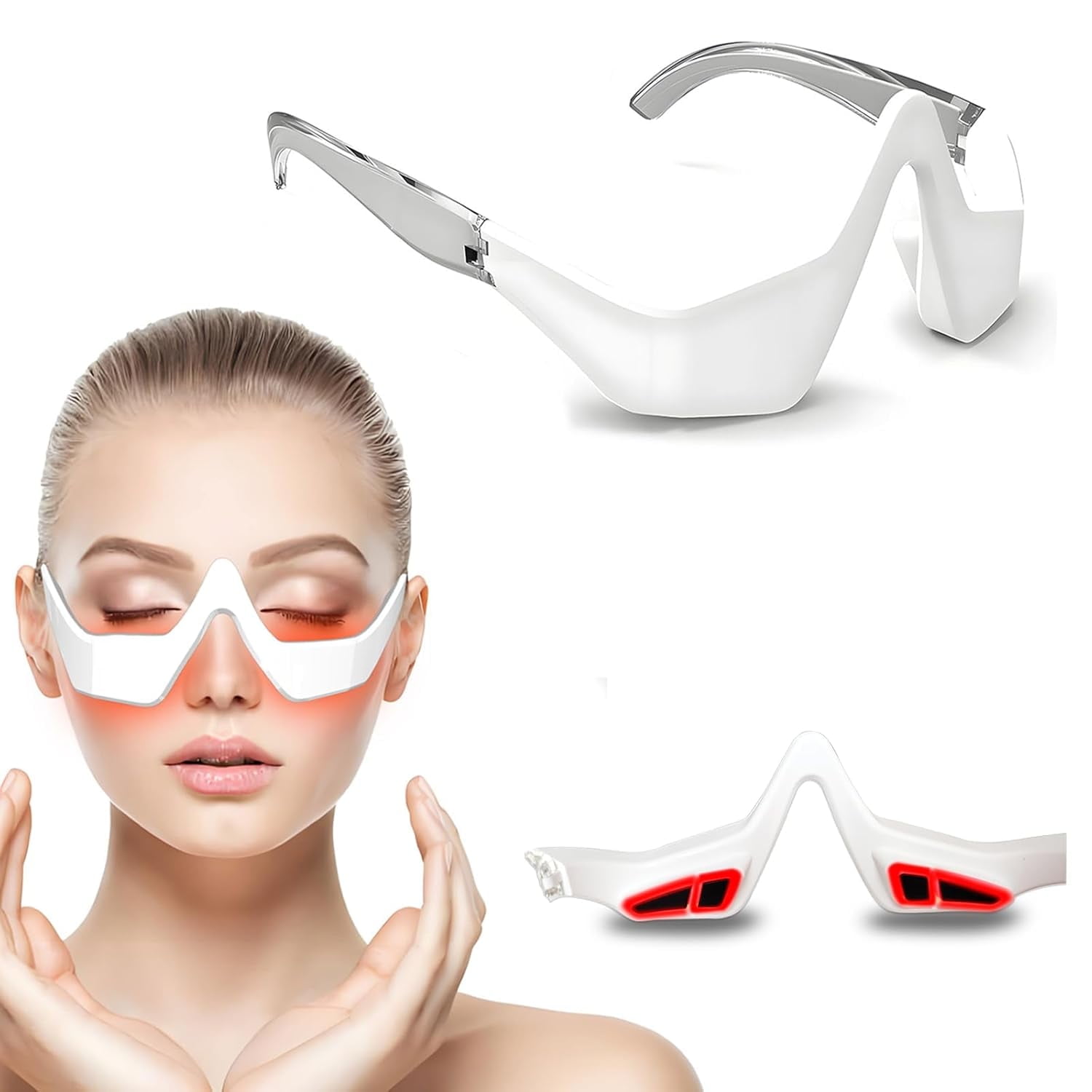 Under Eyes Red Light Therapy Massager Glasses,Microcurrent Eye face led red light Beauty Device under Eye Massager Eyes Bag Remover for Reduce Dark Circles Puffiness Wrinkles Relax Eye Strain