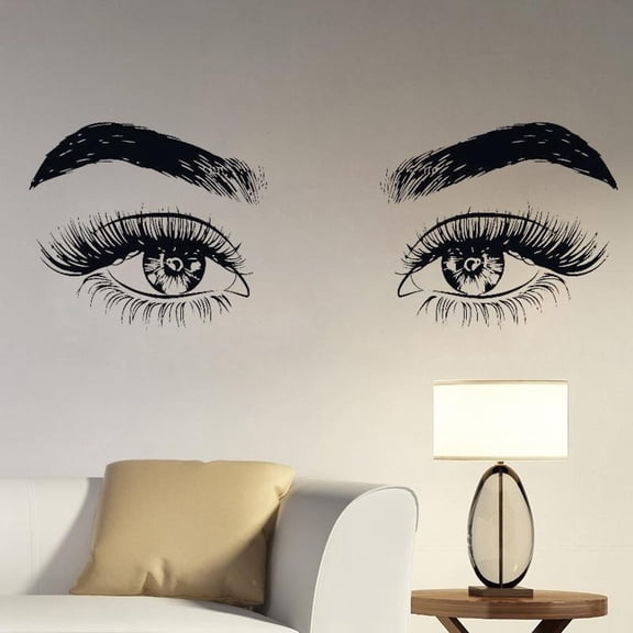 Eyes Vinyl Wall Decal Living Room Home Decor Microblading Make Up Wall Art Sticker for Beautiful Girls Eyelashes Eyebrows 118x42cm