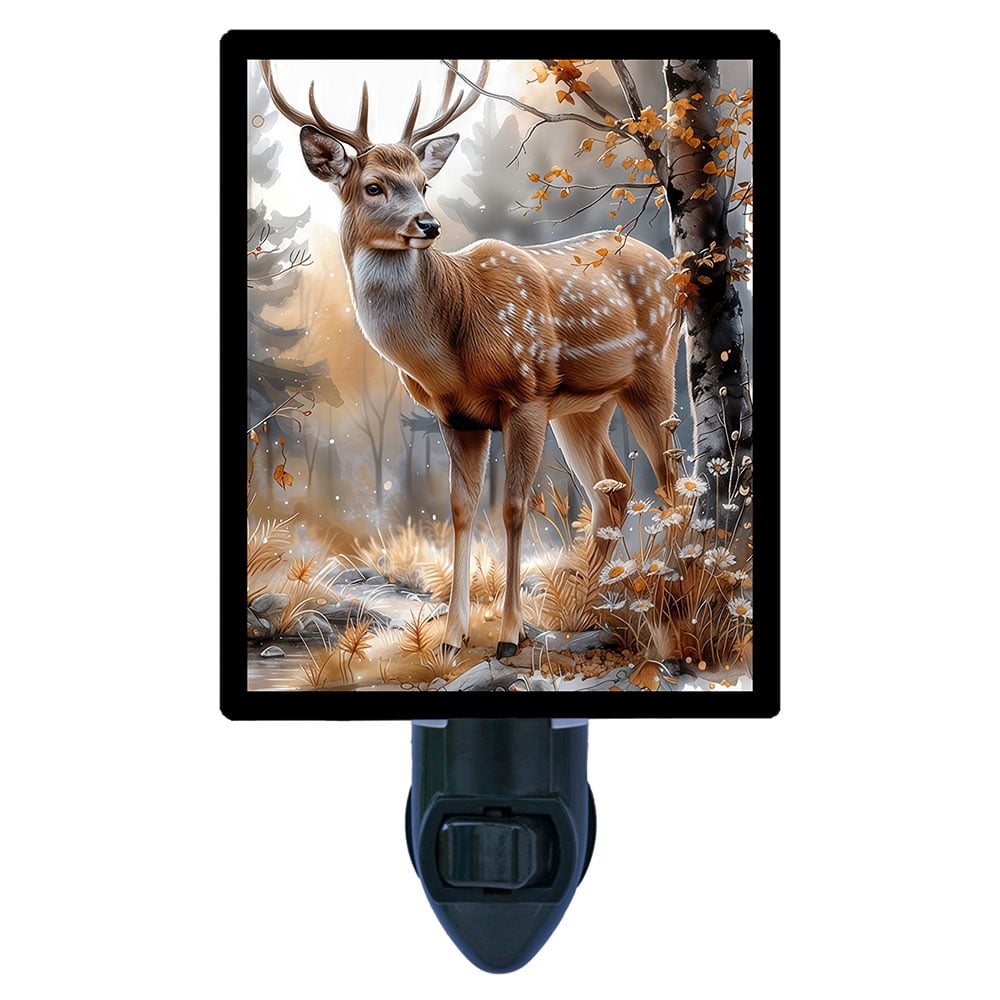 Eyes of Autumn Night Light – Majestic Deer in Golden Woodland Glow – Includes Free Switchable Insert