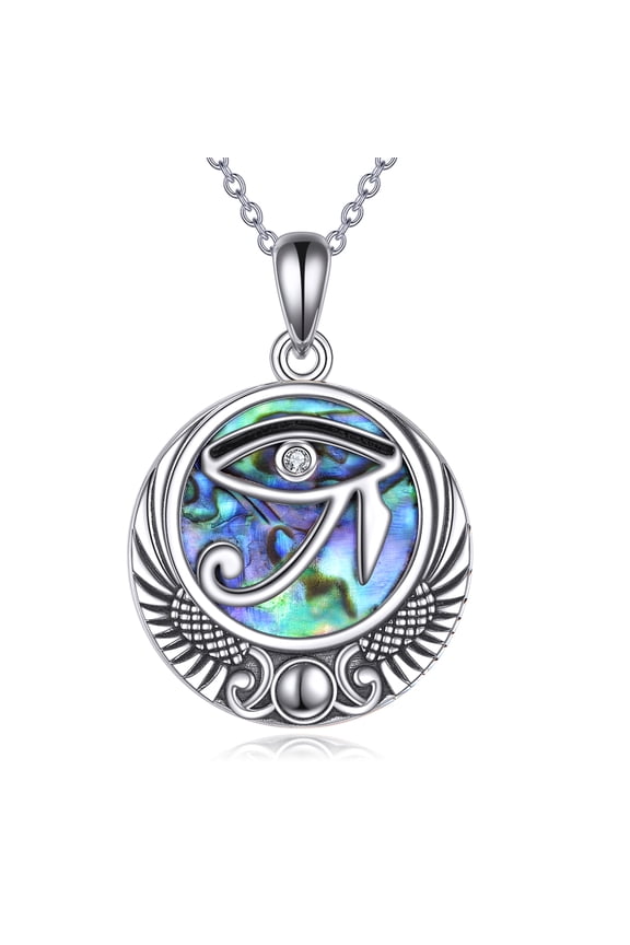 Eyes of Horus Necklace Sterling Silver Egyptian Pendant Abalone Shell Egypt Jewelry Gifts for Women