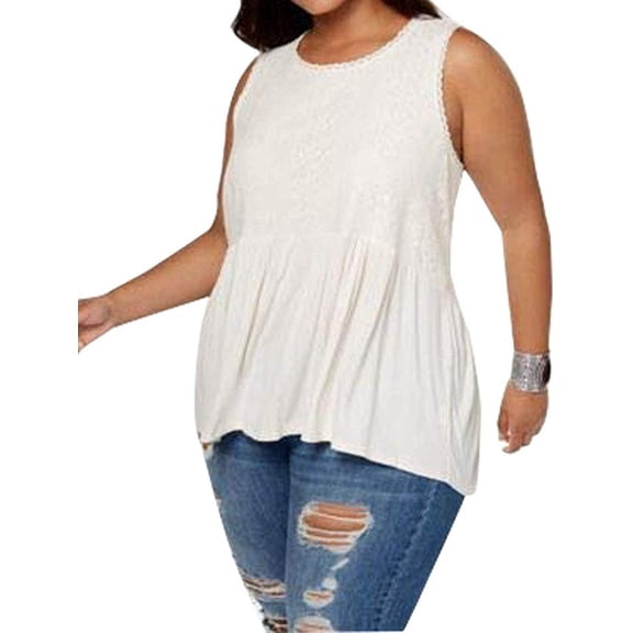 Eyeshadow Womens New 1373 Ivory Lace Sleeveless Peplum Top