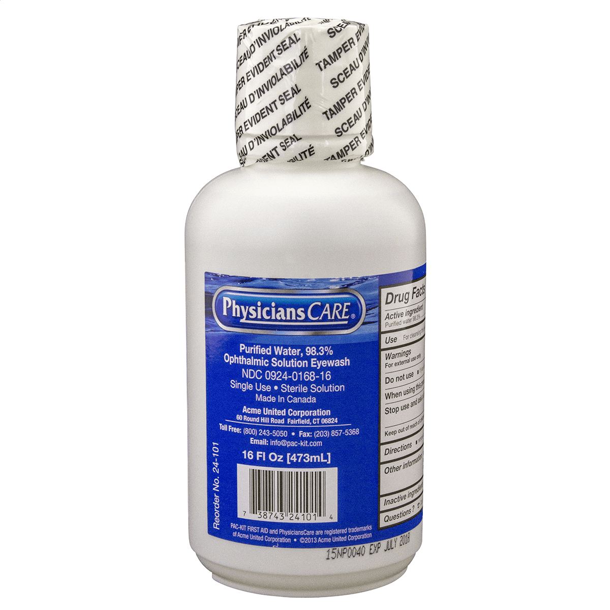 Eyewash Replacement Bottle (Only) for Personal Emergency Eyewash