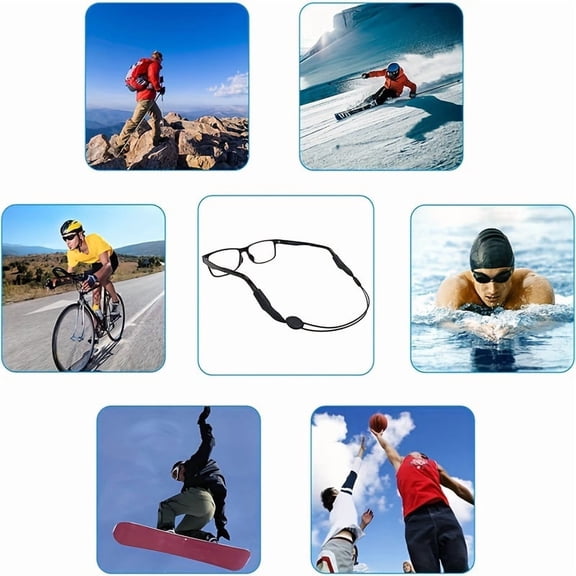 Eyewear Retainer Strap, Sports Glasses Strap, Glasses Strap Adjustable, Glasses Strap for Student, Black Unstretched 10 Inch, Stretches to 16 Inch, Flexible Silicone Ear Hooks for